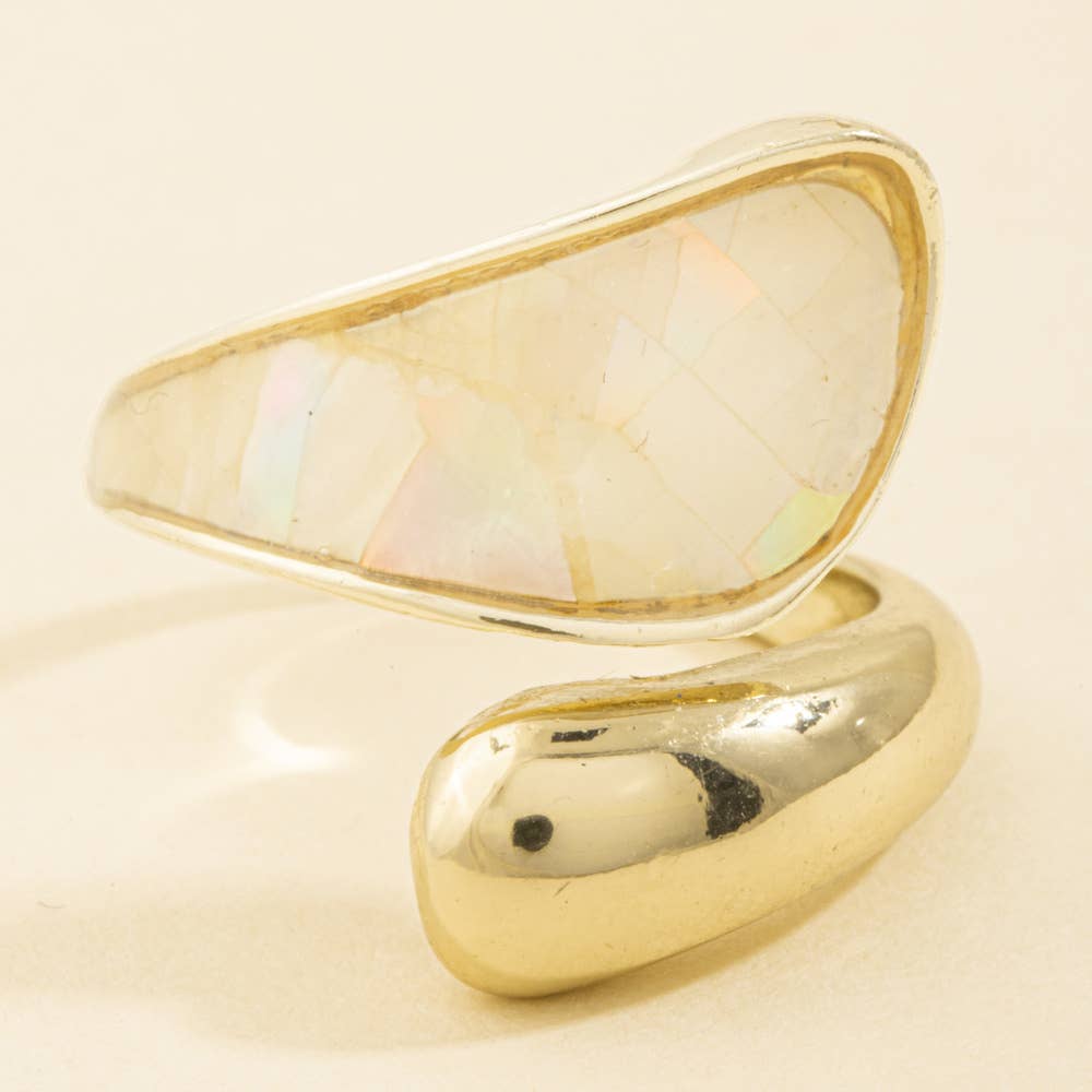 Mother Of Pearl Inlay Bypass Wrap Ring