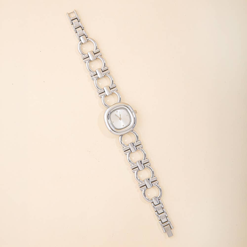 Cushion Face Circle Link Bracelet Watch