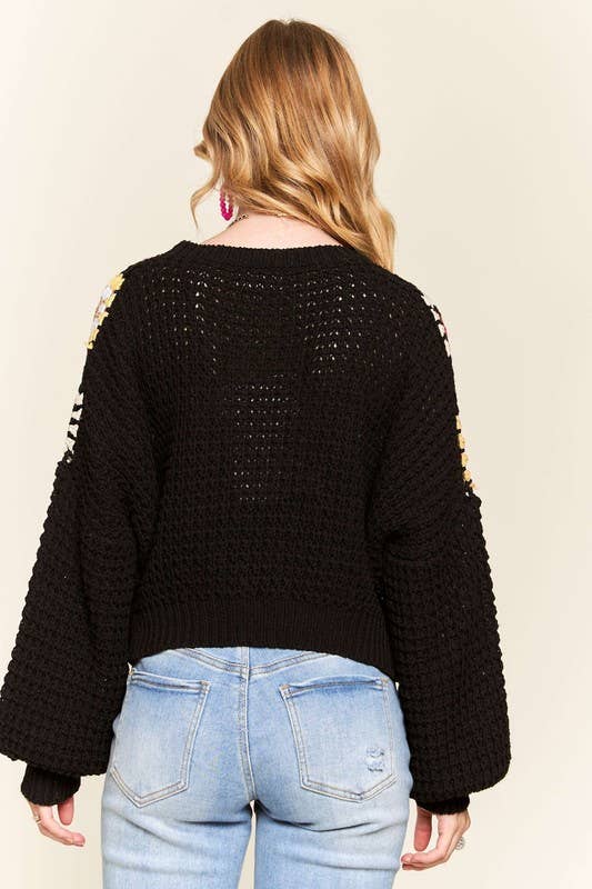 Granny Square Puff Sleeve Sweater