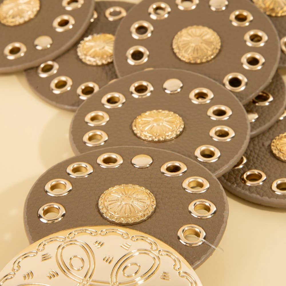 Embossed Leather Concho Disc Belt