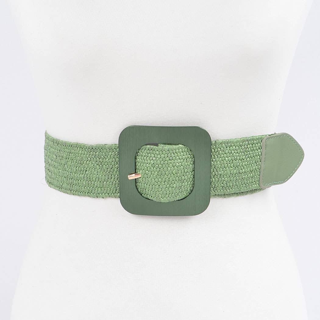 Sage Faux Straw Elastic Belt
