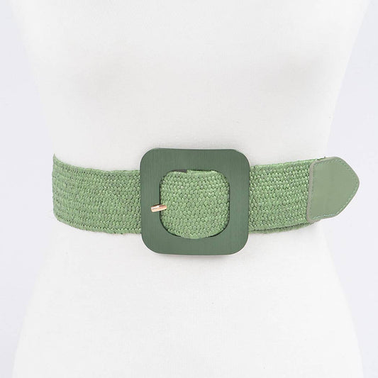Sage Faux Straw Elastic Belt