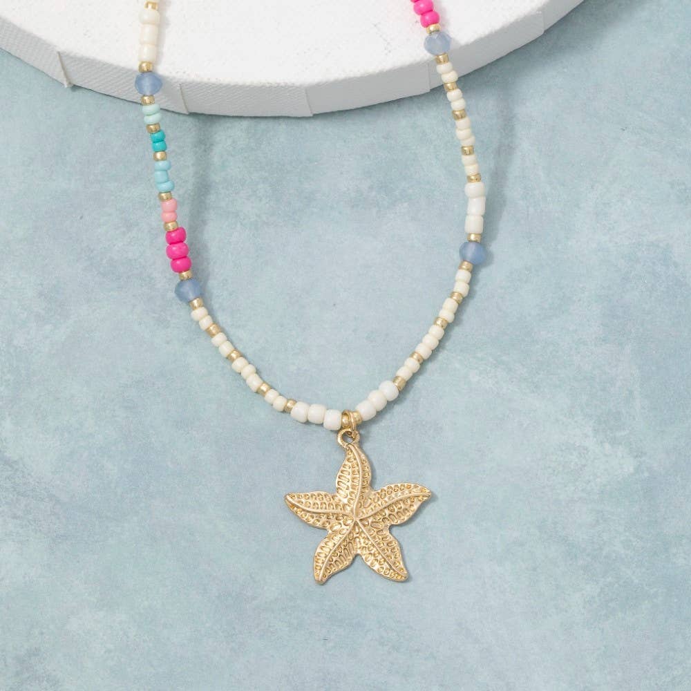 Multi Seed Bead Starfish Necklace