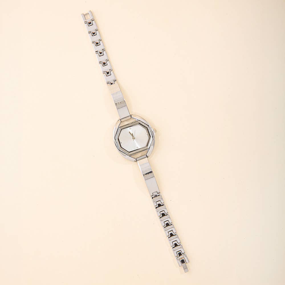 Octagon Face Half Bangle Link Bracelet Watch