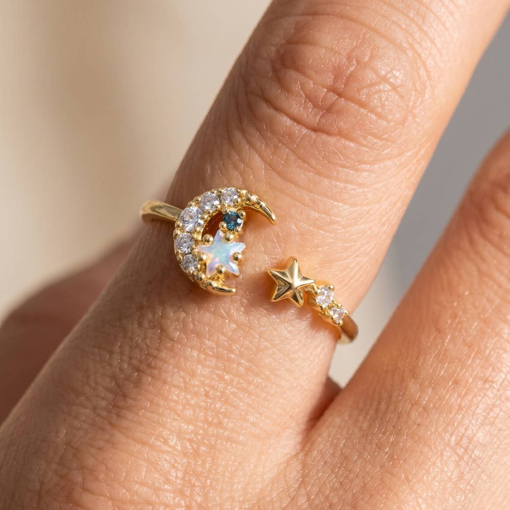 Cz Celestial Moon Star Cuff Ring