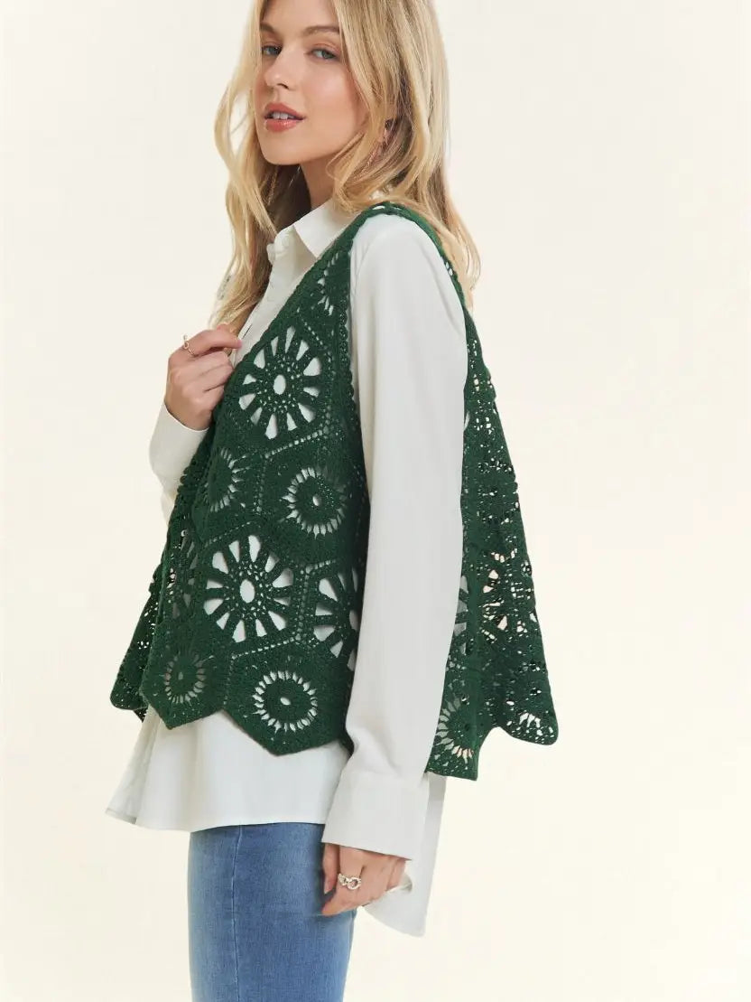 Casual Hunter Green Crochet Tank