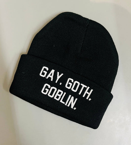 Vegan Gay. Goth. Goblin. Beanie