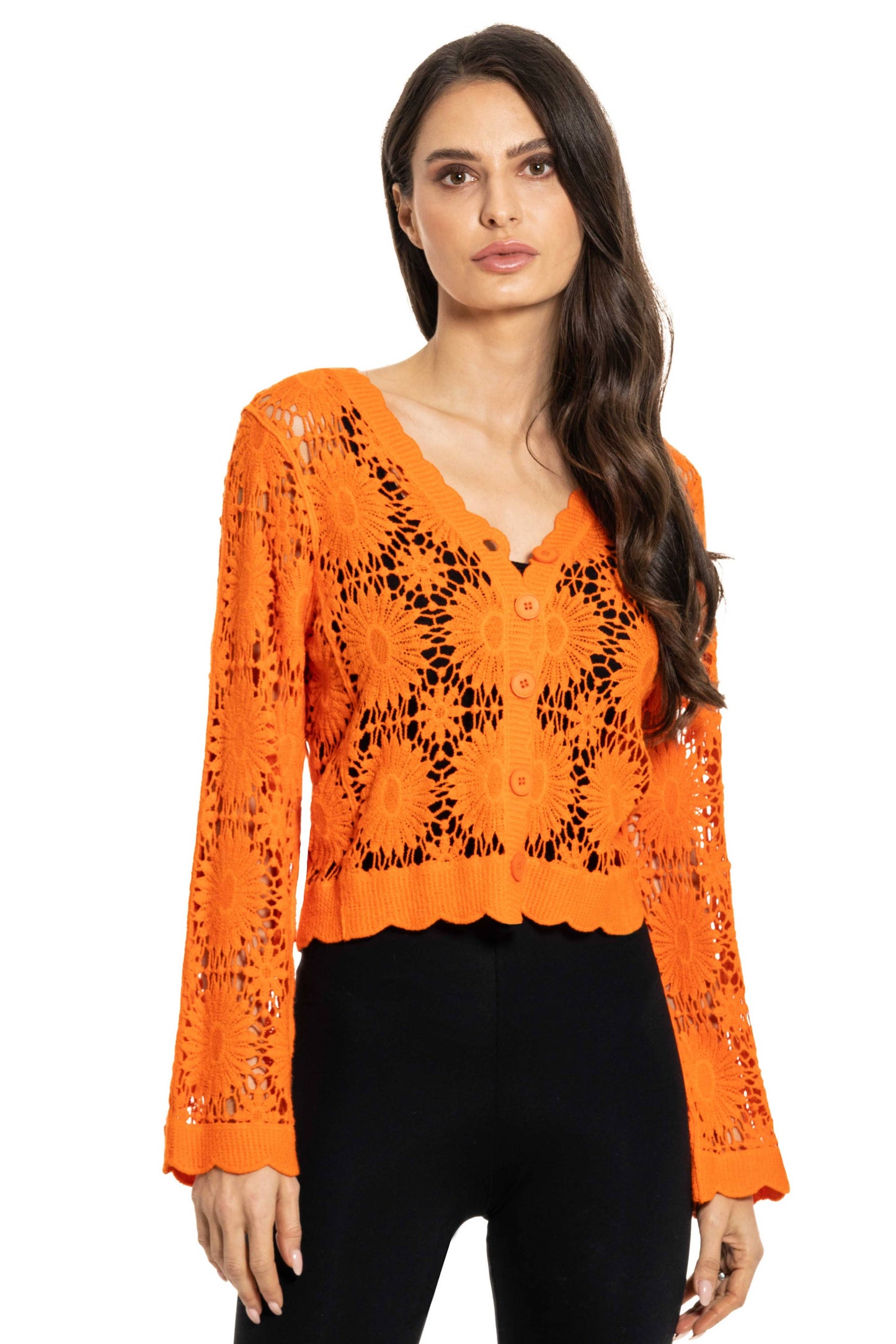 Orange Crochet Cardigan