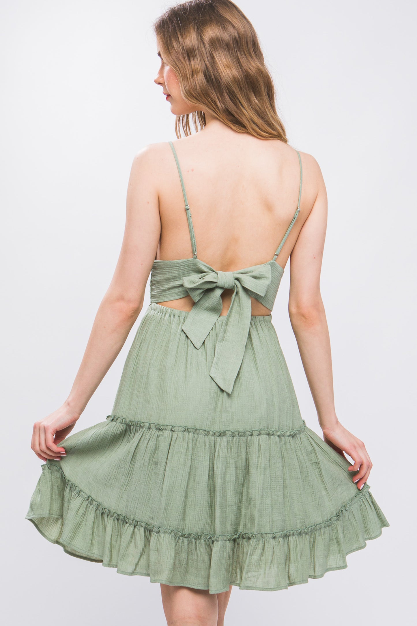 Lace Paneled Tie Back Midi Dress