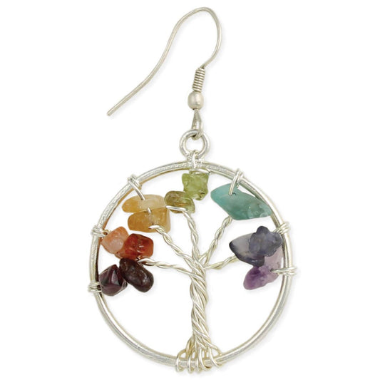 Multi Agate Chip Silver Tree Earring