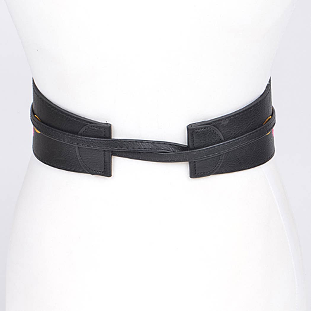 Thick Floral Black Wrap Belt