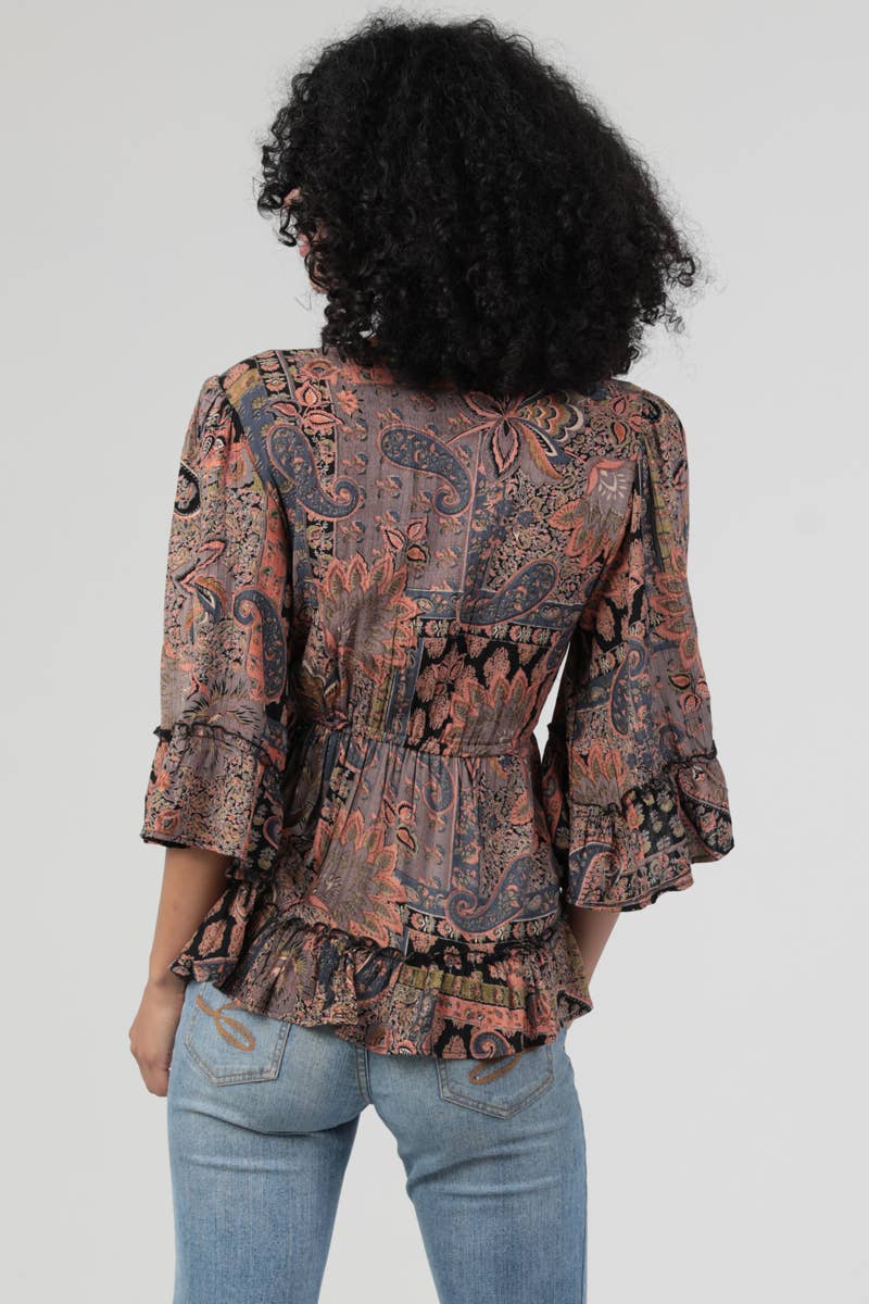 Boho Path Printed Wrap Top