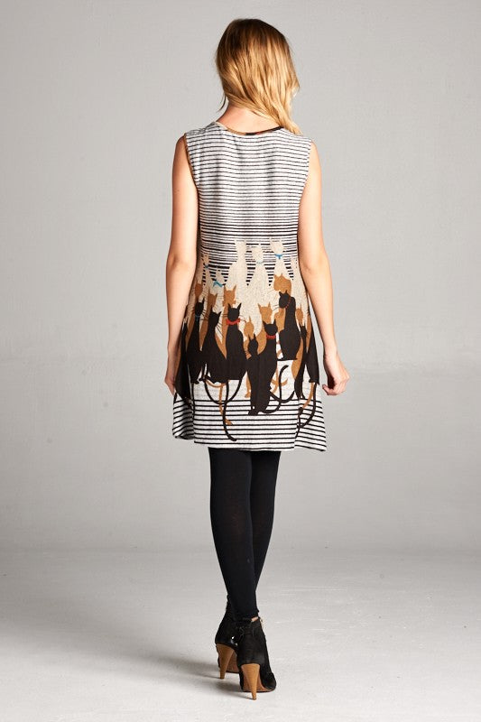 Cat Print Tunic Dress