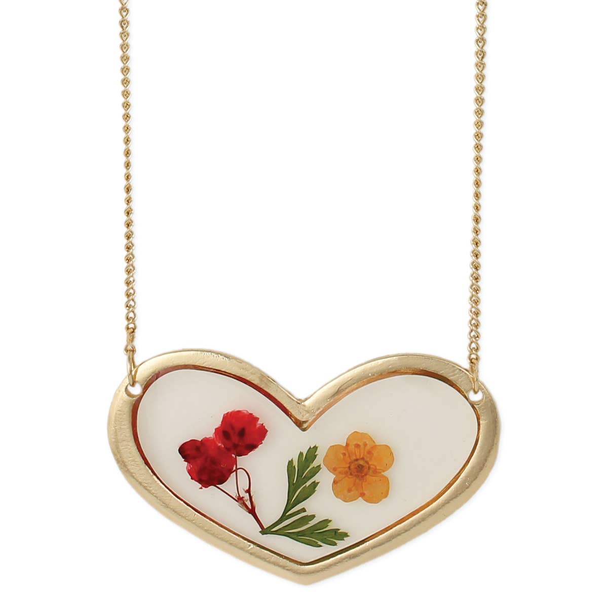 Red Green Dried Flower Heart Necklace