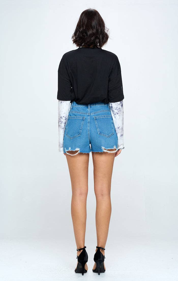 Stretchy High Rise Frayed Shorts