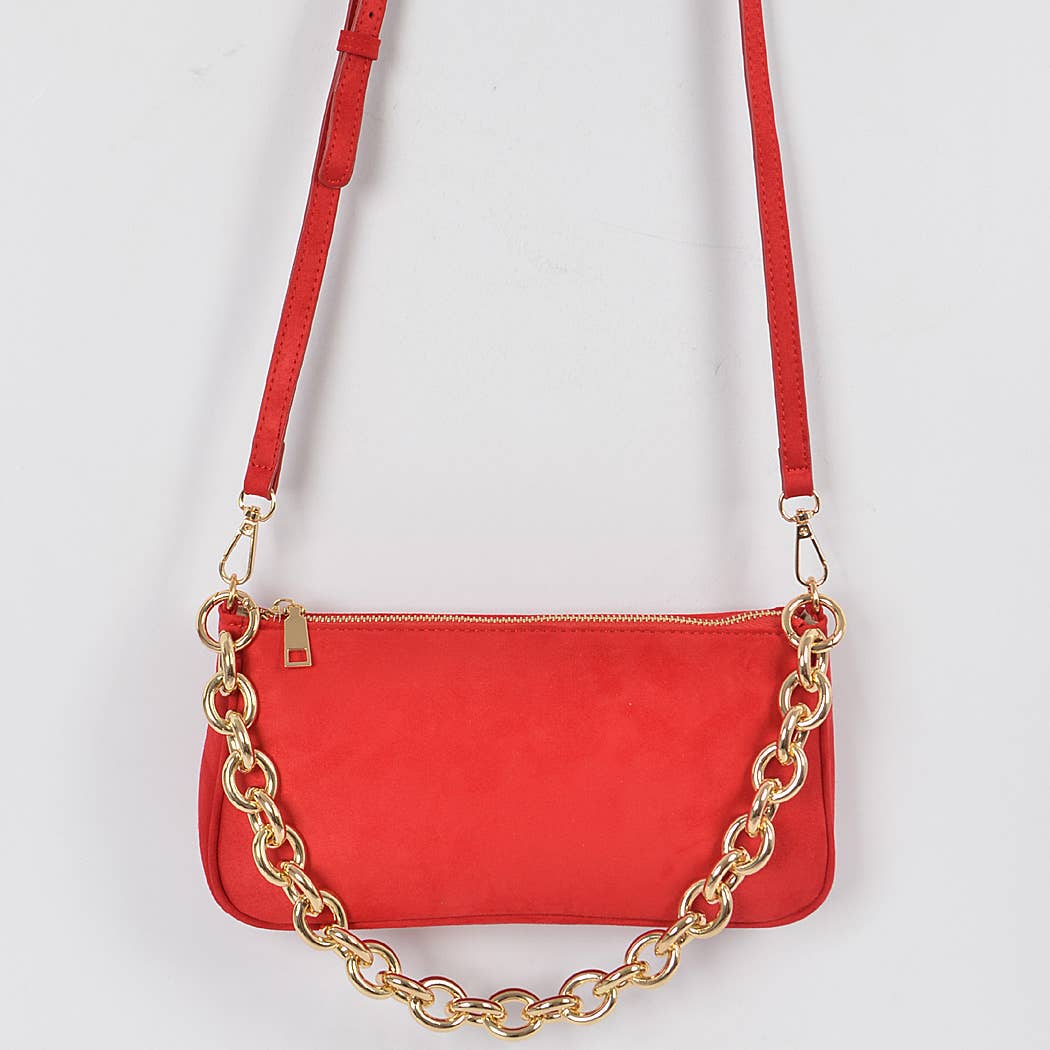 Micro Suede Chain Handle Clutch
