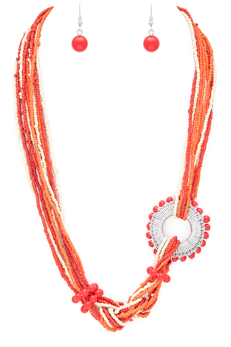 Seed Beads Ring Statement Necklace Set