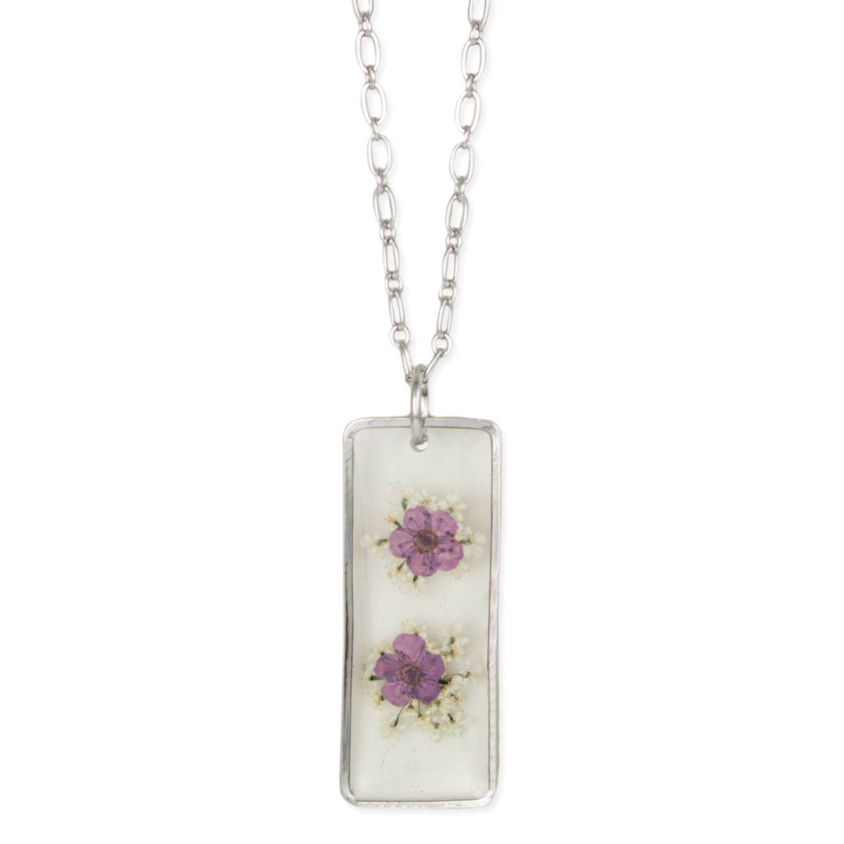 Purple Silver Bar Dried Flower Necklace