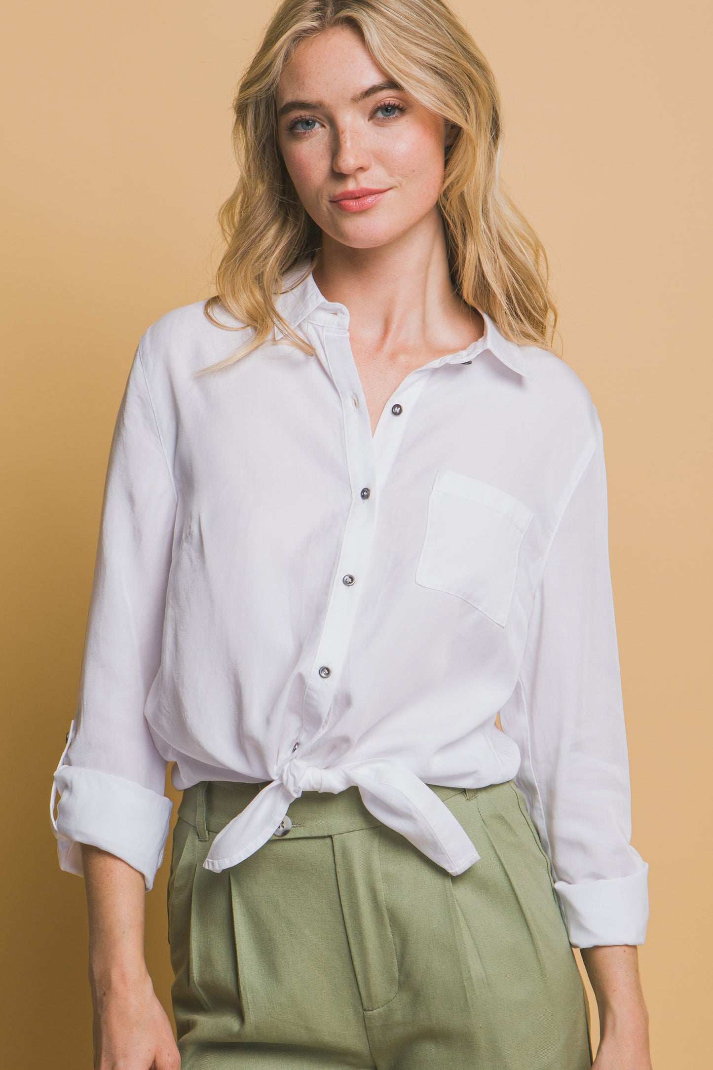 Tie Front Tencel Button Up