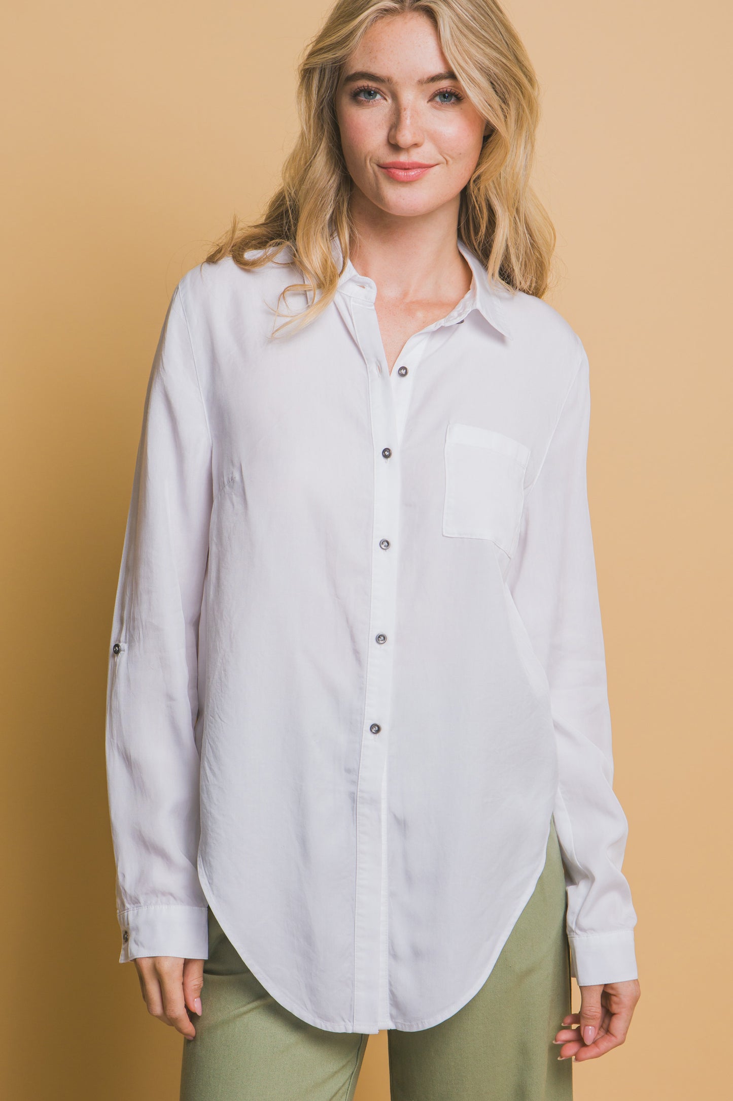 Tie Front Tencel Button Up