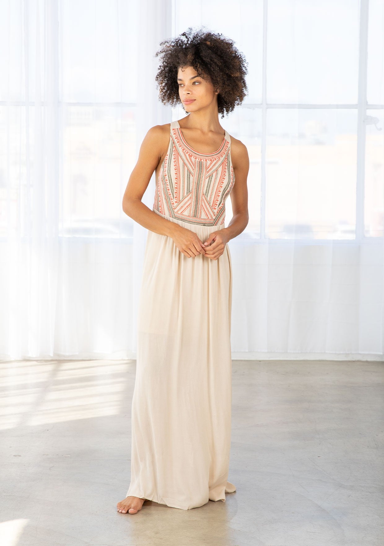 Embroidered Cross Back Maxi