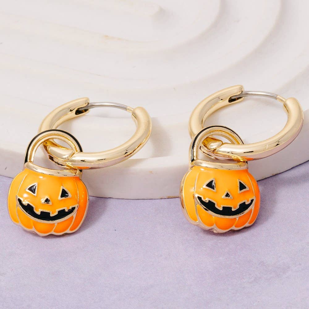 Jack O Lantern Bucket Charm Hoop Earrings