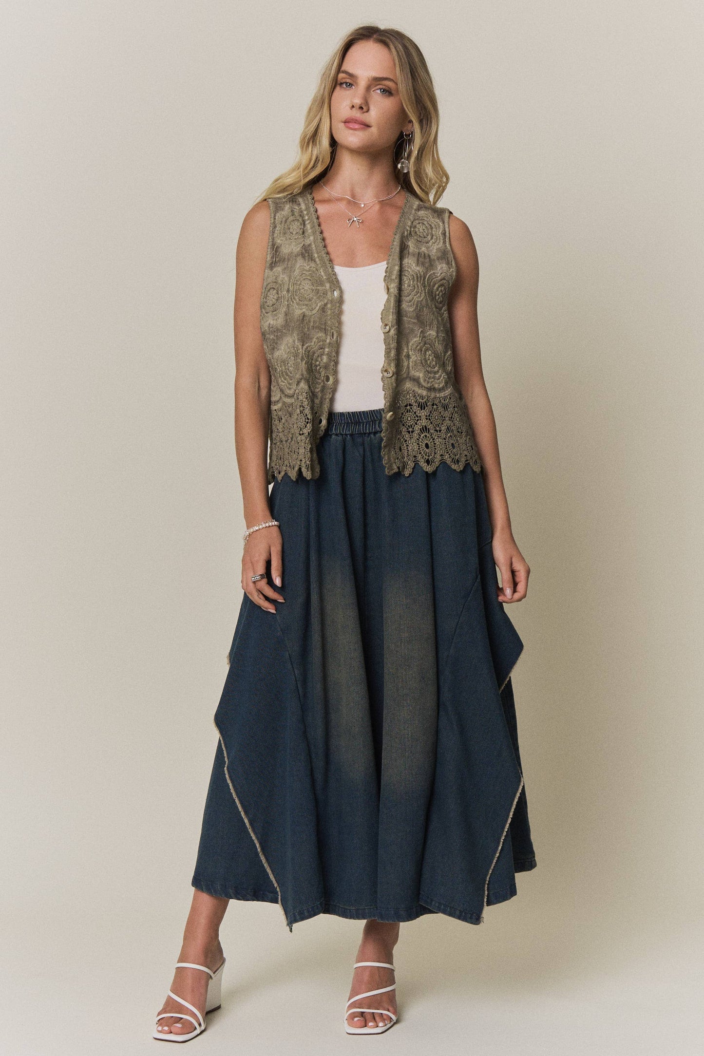 Boho Olive Crochet Lace Vest Tank