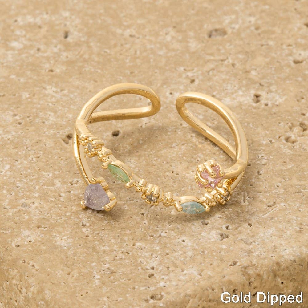 Gold Dipped Cz Ornate Fashion Ring
