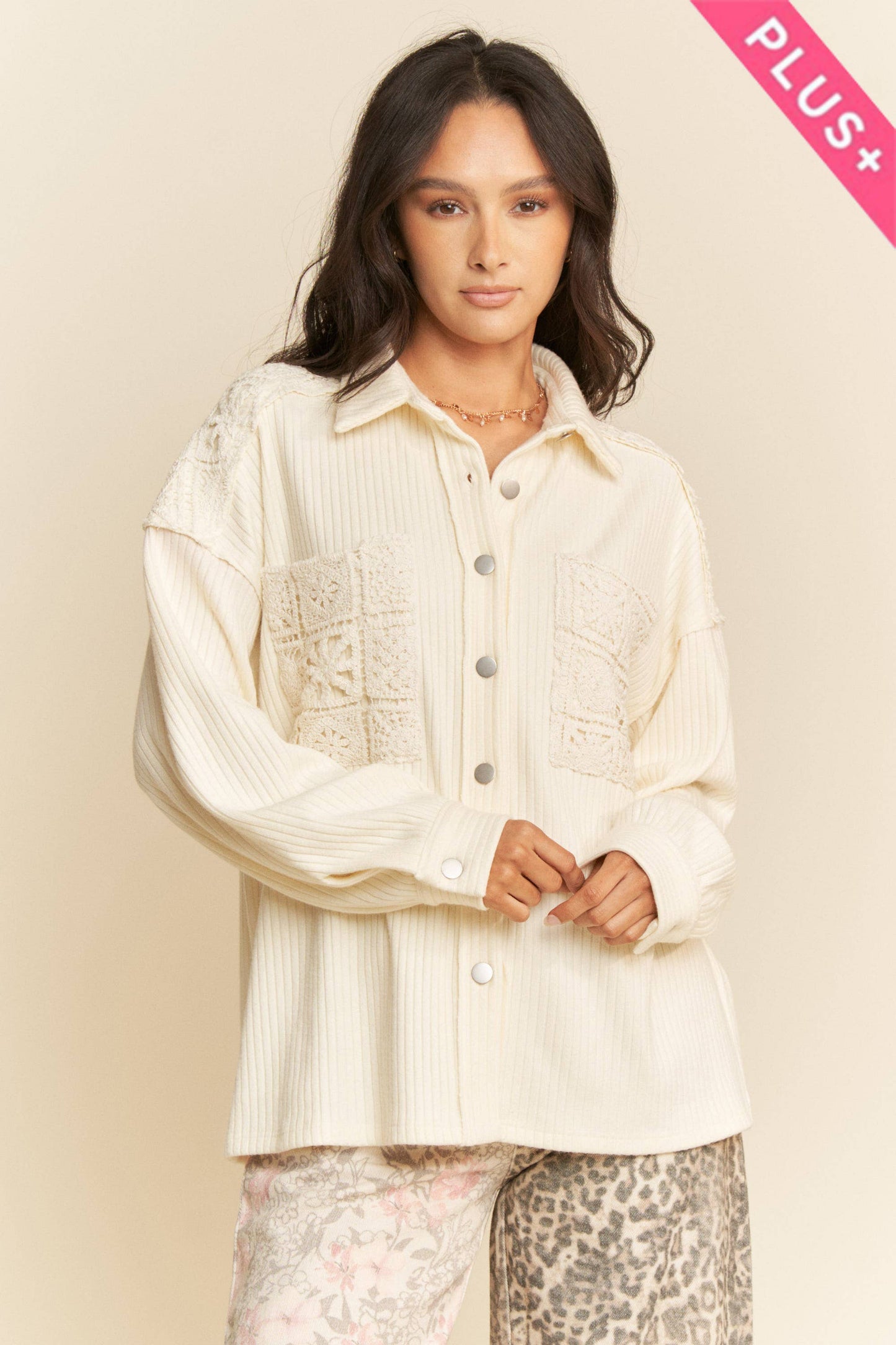 Plus Crochet Lace Button Up