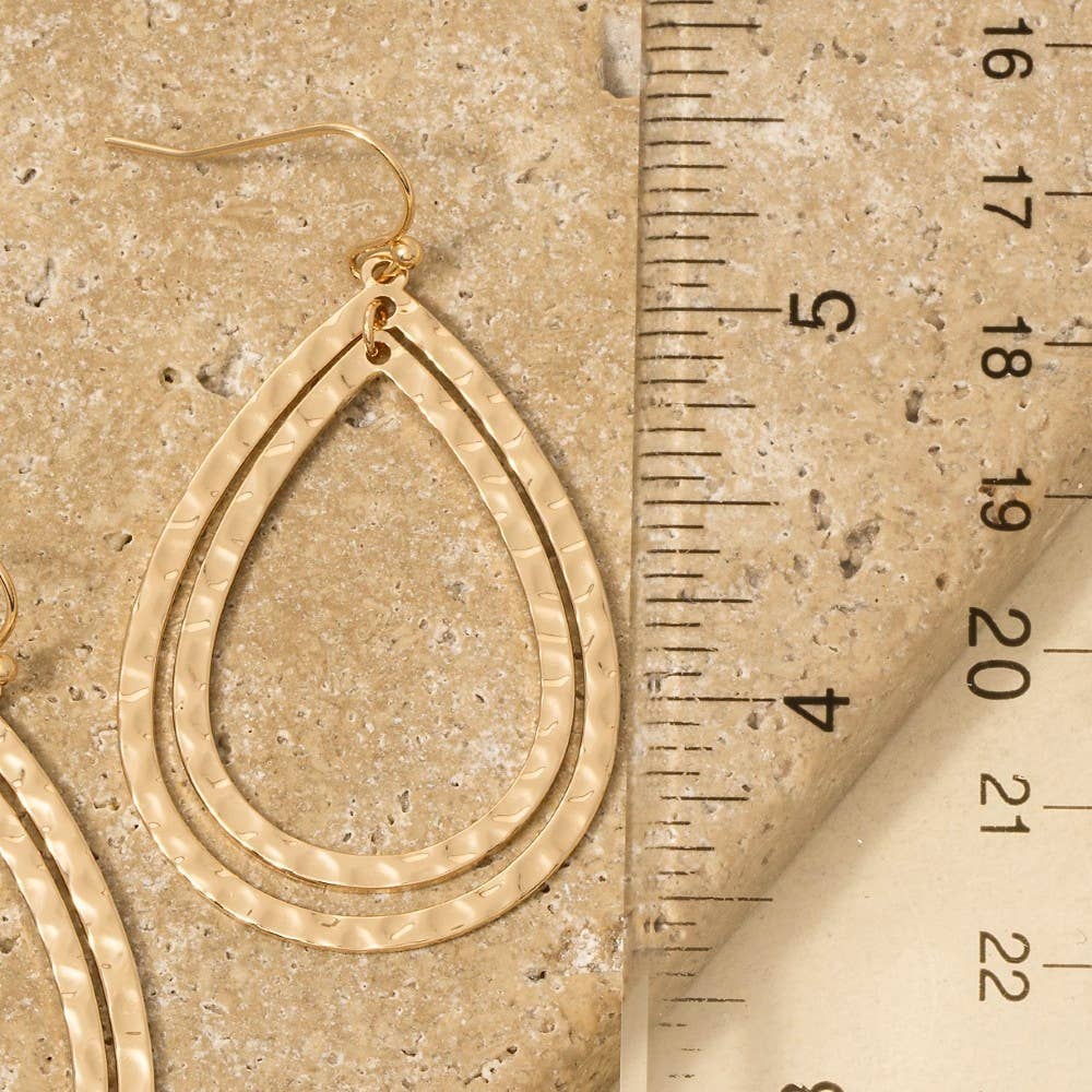 Hammered Layered Double Tear Dangle Earrings