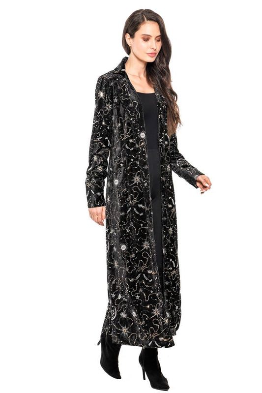 Celestial Embroidered Velvet Duster