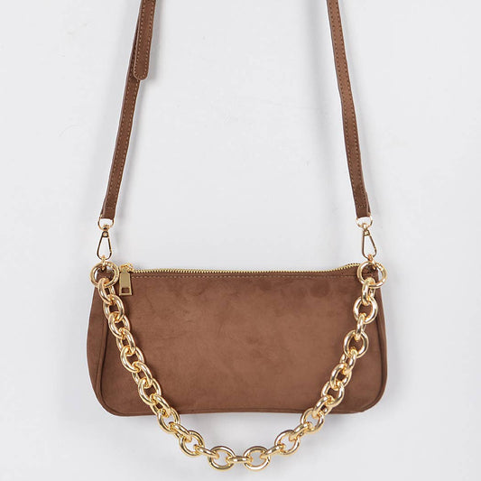 Micro Suede Chain Handle Clutch