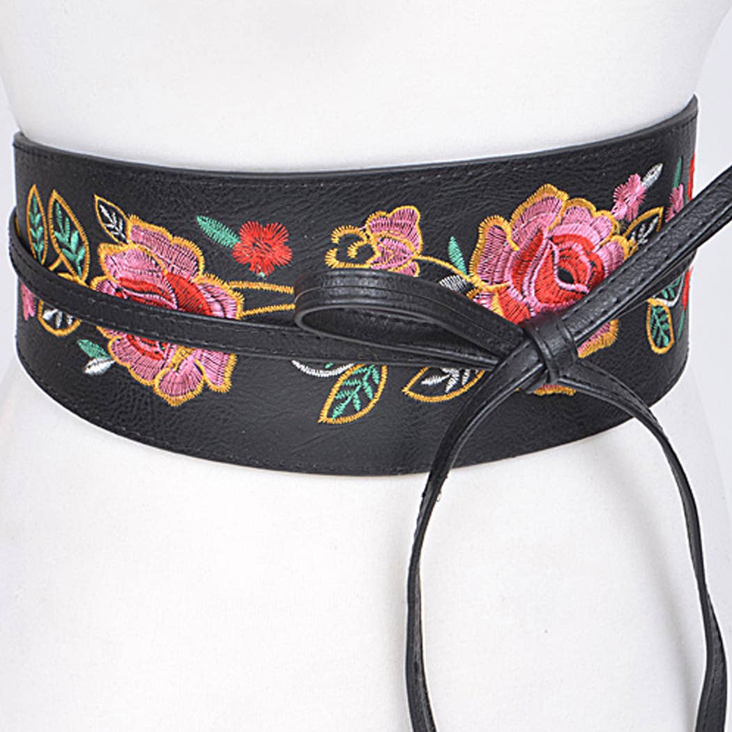 Thick Floral Black Wrap Belt