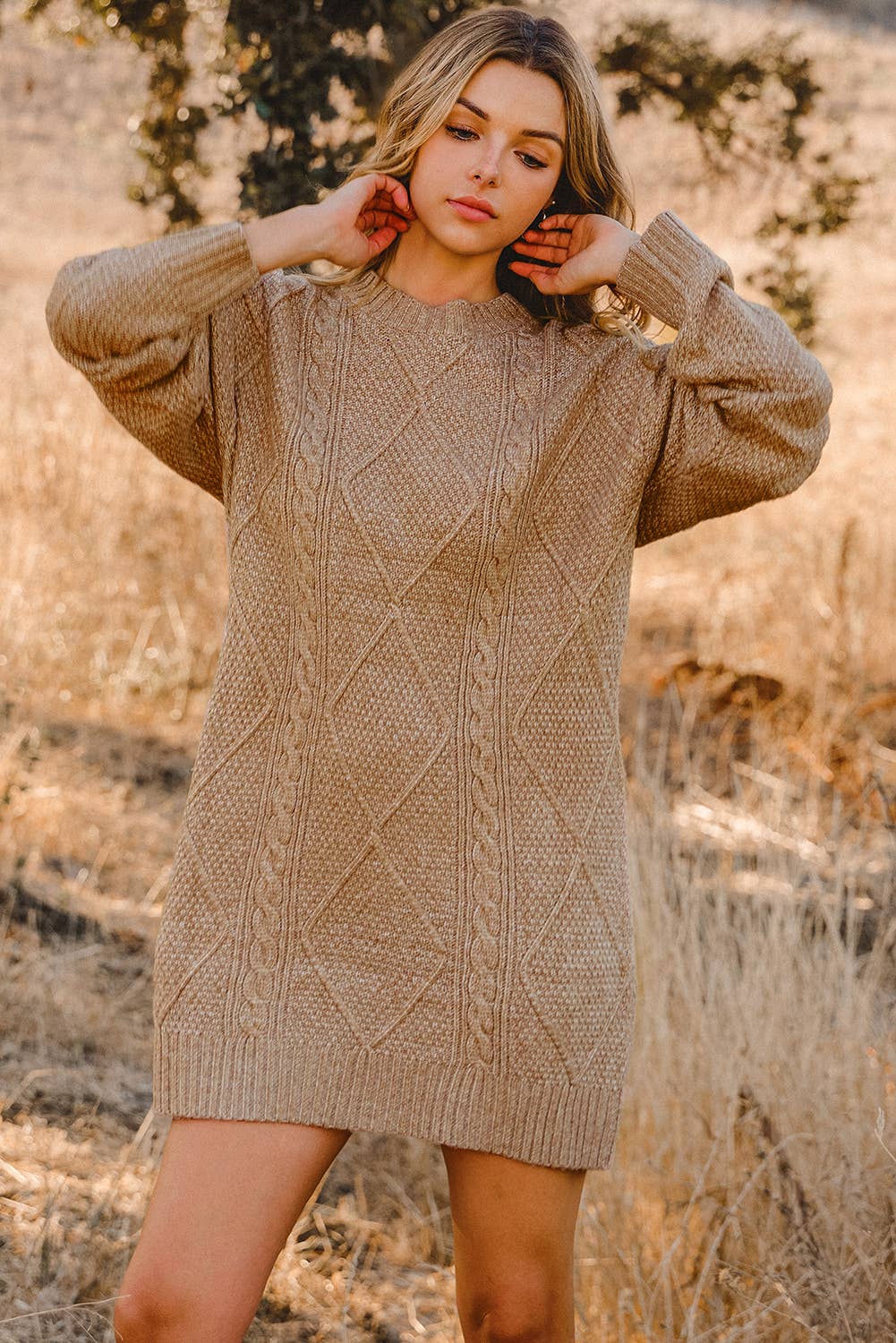 Cable Knit Loose Fit Sweater Dress