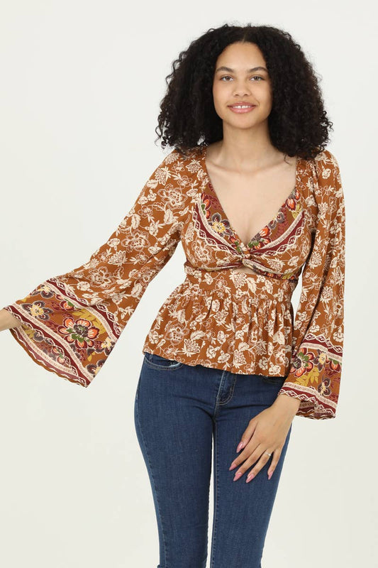 Cutout Front Twist Boho Fall Top