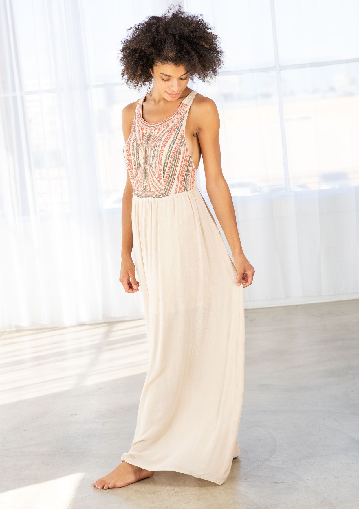 Embroidered Cross Back Maxi