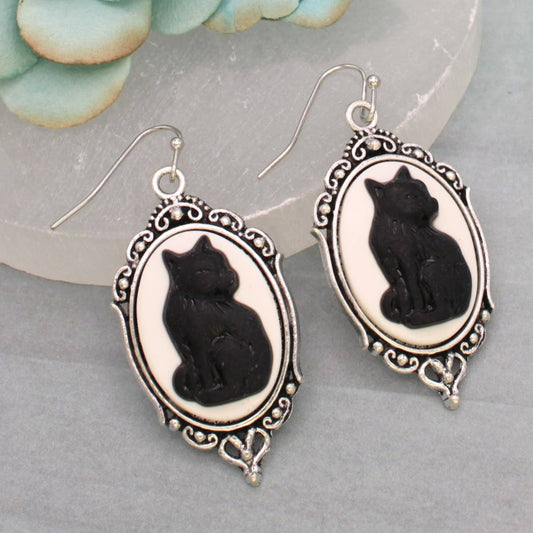 Purrfection Cat Cameo Silver Earrings