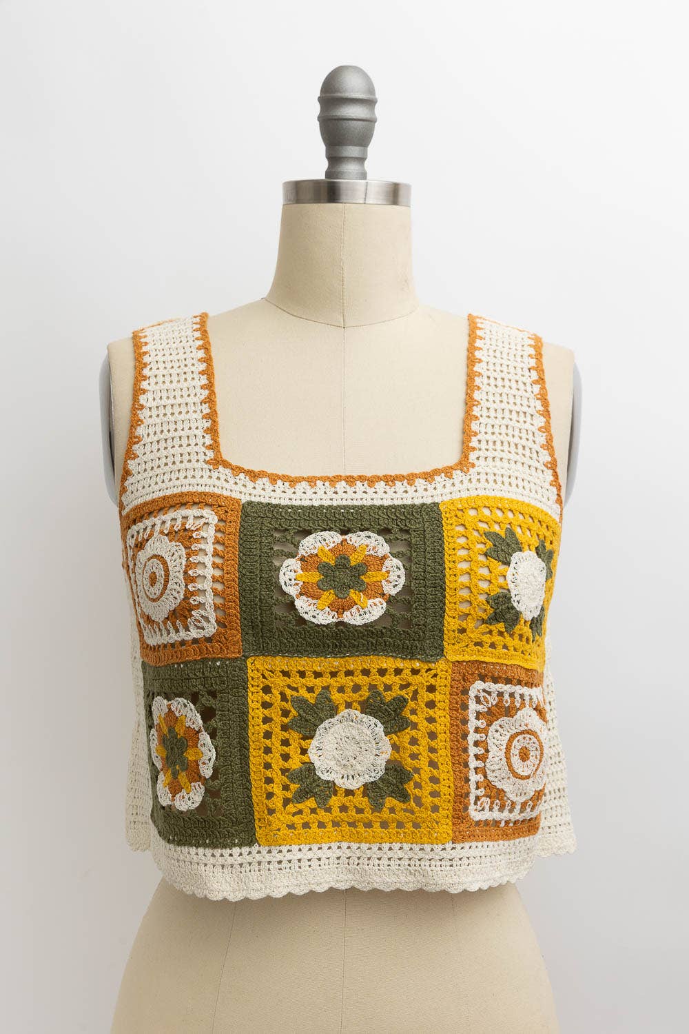 Embroidered Floral Mosaic Crochet Top