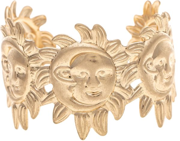 Gold Celestial Sun Moon Face Cuff Bracelet