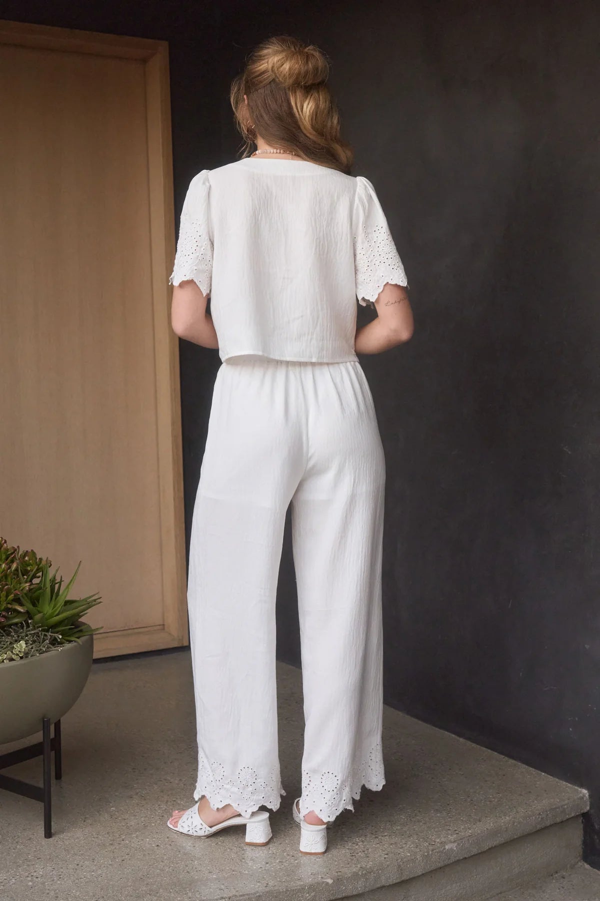 Eyelet Trim Blouse & Pant Set