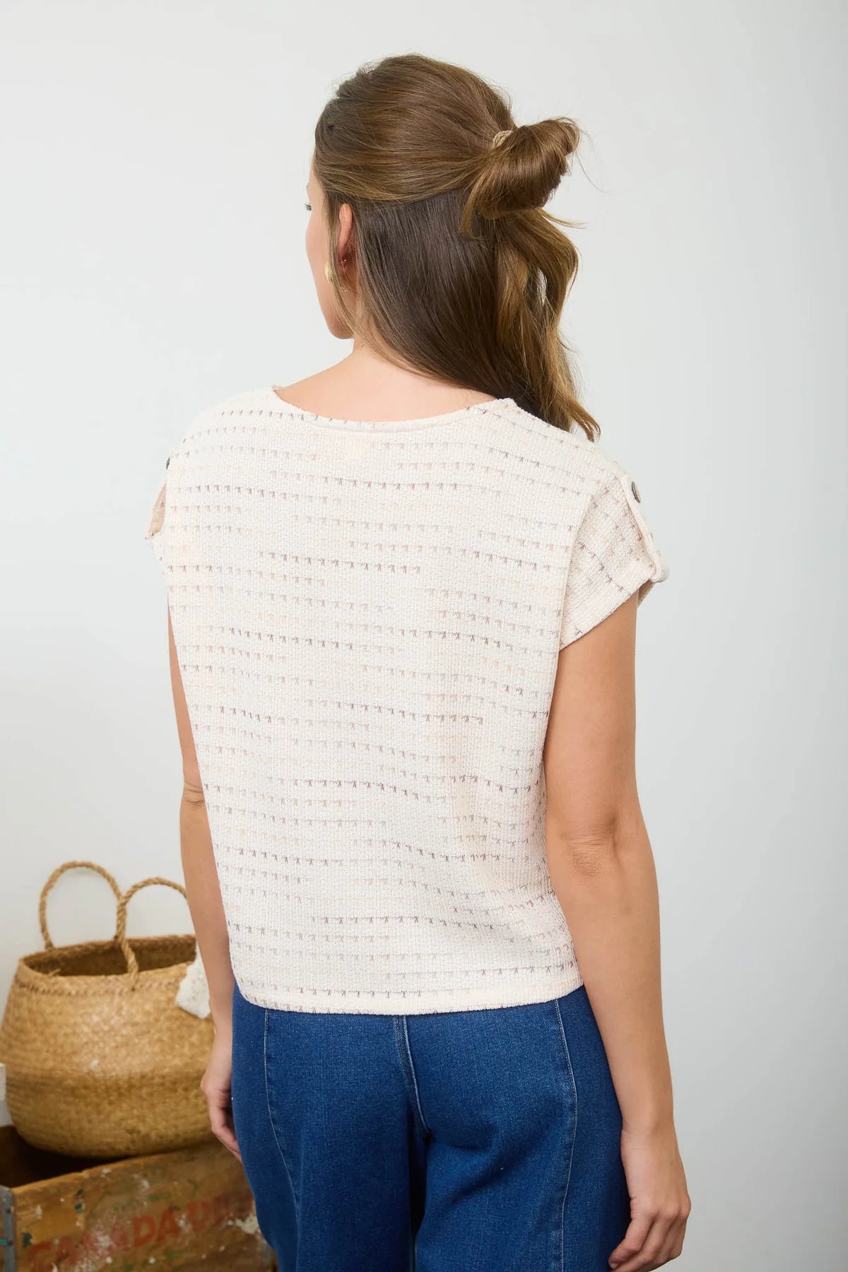 Multi Color Stitch Split Neck Top