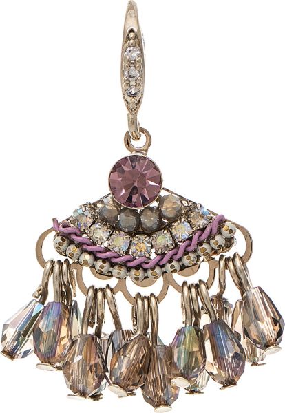 Gold Grey Pink Bling Bead Fringed Fan Earring