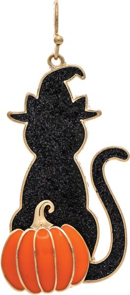 Black Cat Witch Silhouette Enamel Pumpkin Earring