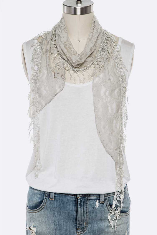 Lace Fringe Skinny Scarf