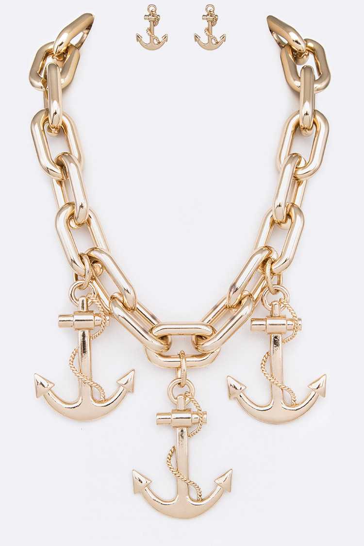 Chunky Anchor Drop Statement Necklace