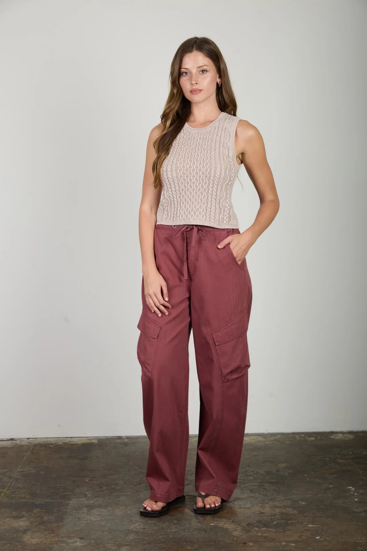 Washed Cable Knit Cropped Knit Tank