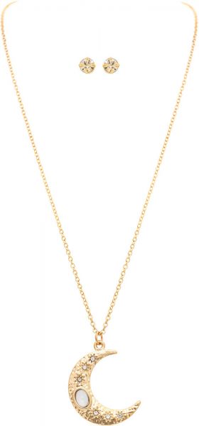 Crescent Gem Necklace Set