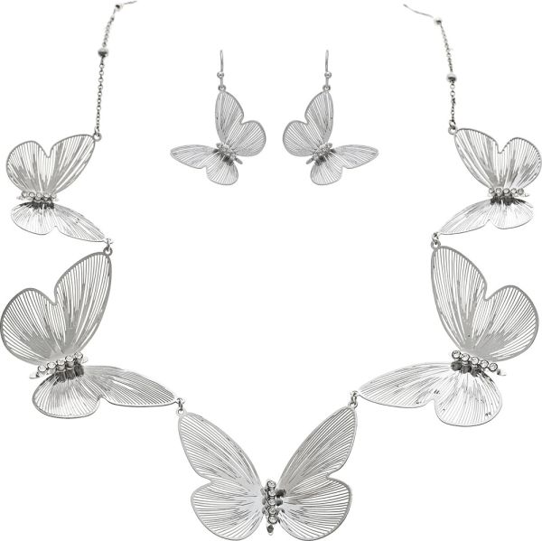 Silver Featherweight Butterfly Crystal Necklace Set