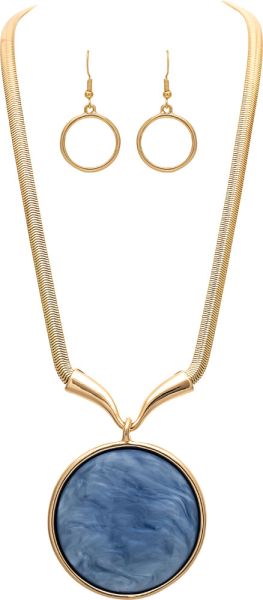 Big Blue Opalized Gem V Pendant Necklace Set