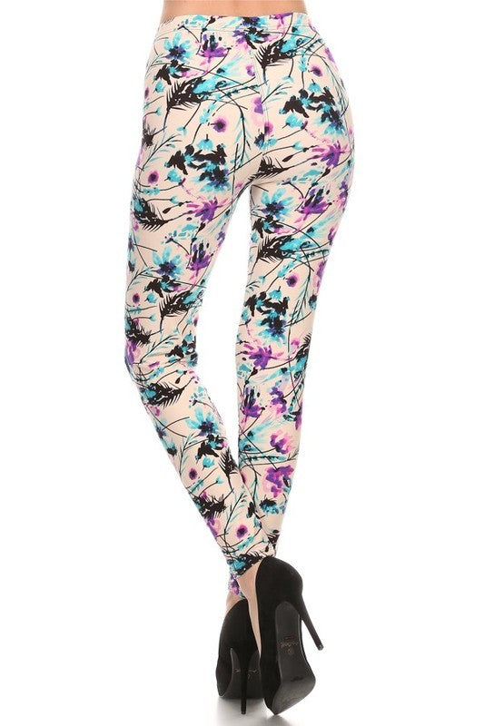 Turquoise Pink Floral Leggings